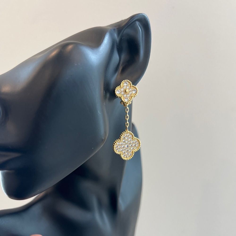 Lucky Alhambra Clover Drop Earrings with Crystal Accents - Picture 5 of 11